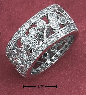 STERLING SILVER 12MM PAVE CZ FILIGREE BAND **FREE SHIPPING**