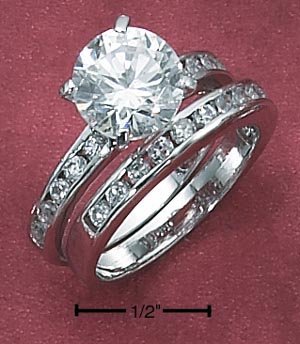 STERLING SILVER 2 PC SET ROUND CZ RING & BAND