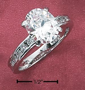STERLING SILVER OVAL CZ RING W/ CHANNEL SET CZ BAND