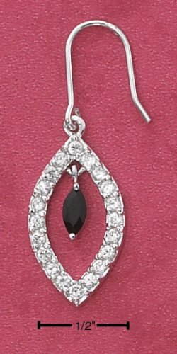 STERLING SILVER OPEN MARQUISE CZ EARRINGS W/ SAPPHIRE CENTER