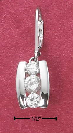 STERLING SILVER TENSION SET TRIPLE CZ LEARRINGS **FREE SHIPPING**