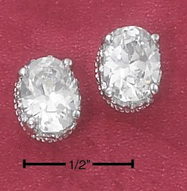 STERLING SILVER OVAL CZ EARRINGS W/ FANCY BASKET SETTING