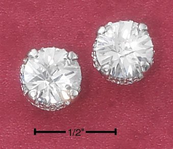 STERLING SILVER ROUND CZ EARRINGS W/ FANCY BASKET SETTING