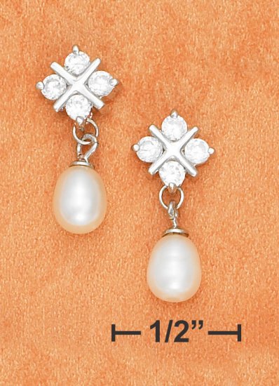 STERLING SILVER FRESH WATER PEARL AND CZ EARRINGS **FREE SHIPPING**