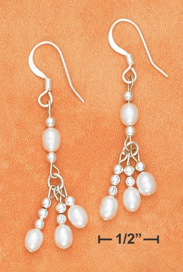 STERLING SILVER WHITE FRESH WATER PEARL TRIPLE DANGLE EARRINGS