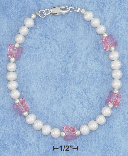 STERLING SILVER SWAROVSKI CRYSTAL AND FRESH WATER PEARL BRACELET