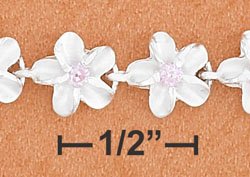 STERLING SILVER SATIN CONTINUOUS FLOWER WITH PINK CZ CENTER LINK BRACELET