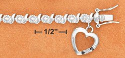 STERLIGN SILVER CZ & SAPPHIRE OPEN HEART BRACELET **FREE SHIPPING**
