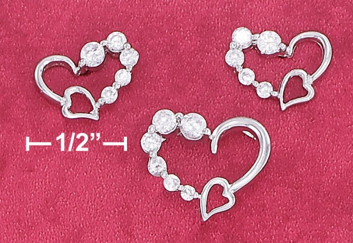 STERLING SILVER CZ HEART EARRINGS & PENDANT SET **FREE SHIPPING**