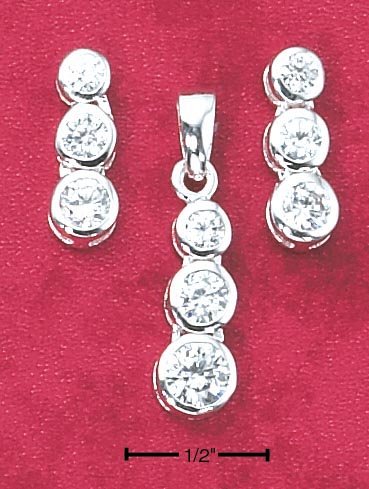 STERLING SILVER TRIPLE CZ EARRINGS & PENDANT SET **FREE SHIPPING**