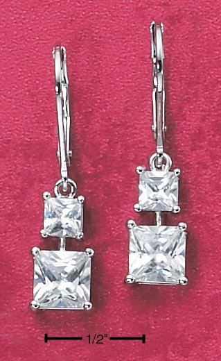 STERLING SILVER DOUBLE SQUARE CZ EARRINGS