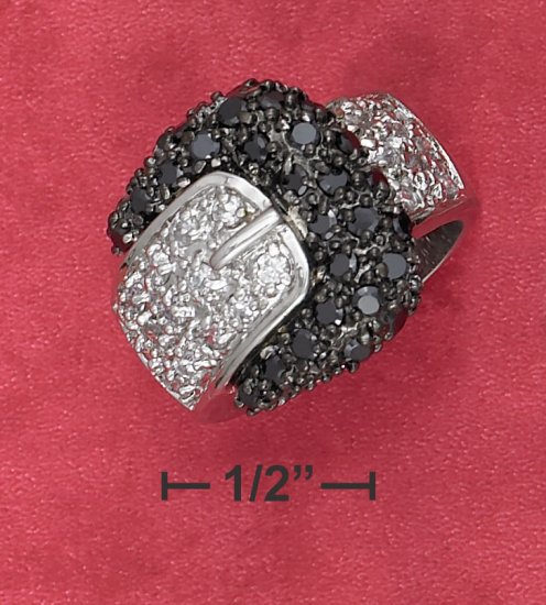 STERLING SILVER BLACK & WHITE CZ BUCKLE RING **FREE SHIPPING**