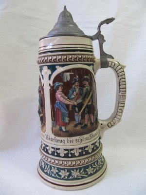 Antique Albert Jacob Thewalt German 1L Lidded Beer Stein c 1900 Marked 221