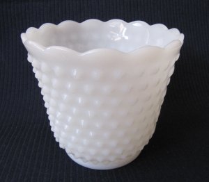 Vintage Hobnail White Milk Glass Flower Pot Fluted Rim 4 Inches Marked 15