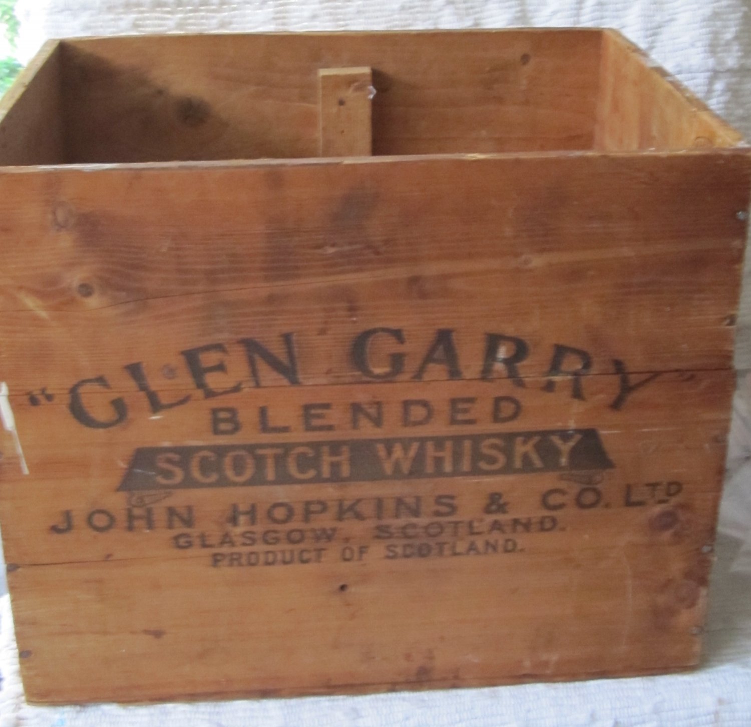 Vintage Glen Garry Scotch Whisky Liquor Wooden Box Crate Open Top