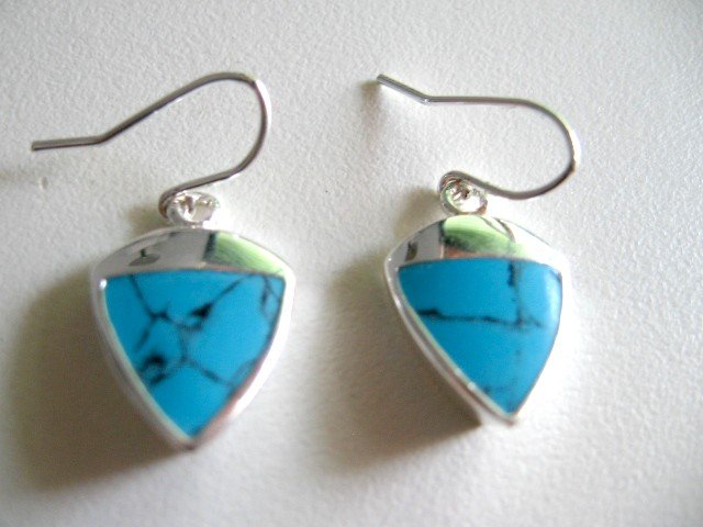 Solid Sterling Silver Triangle Turquoise Earrings