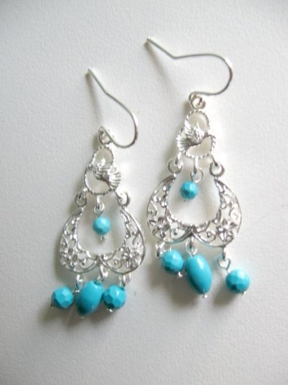 Solid Sterling Silver Turquoise Chandelier Earrings