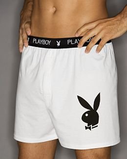 A0413 PLAYBOY MEN'S BUNNY HEAD LOGO KNIT BOXER PK0KPL, WHITE SIZE LARGE