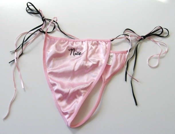 "NICE" PINK SATIN RIBBON SIDE-TIES G-STRING, ONE SIZE