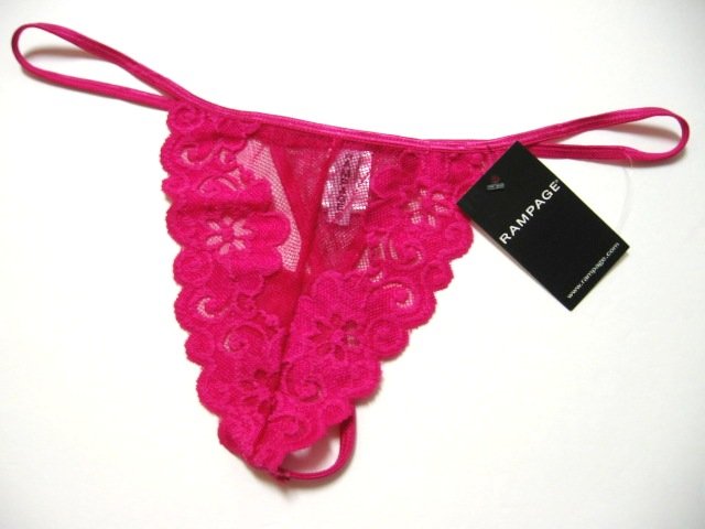 A0550 RAMPAGE FUCHSIA ABUNDANCE FLORAL SHEER LACE G-STRING, SIZE= SMALL