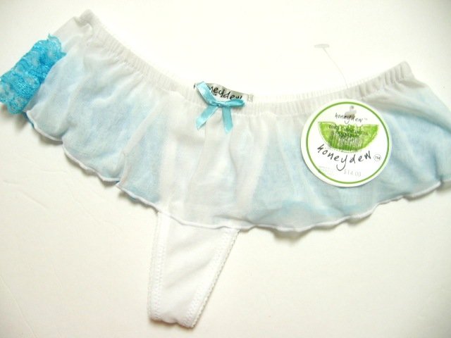 A0294 HONEYDEW White/Aqua Sheer Mesh & Lace Thong 008-3 SIZE= EXTRA LARGE