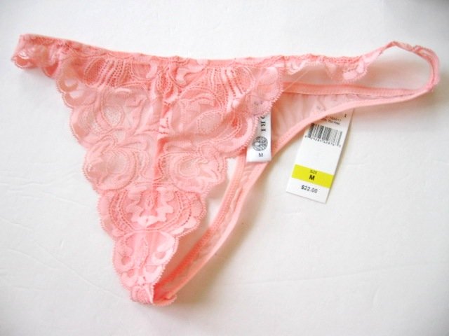 A0468 NATORI TEA PINK LUXURY STRETCH LACE /MESH THONG, 750017, SIZE MEDIUM