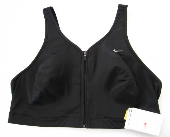6BS001 NIKE BLACK ZIP FRONT CONTROL SPORTS BRA, 138273, SIZE 34DD