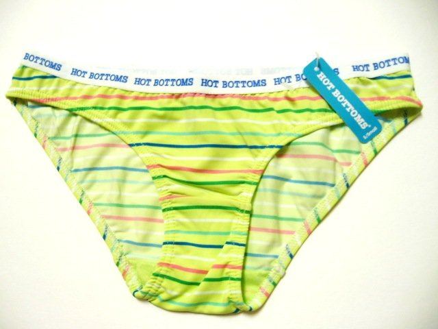 6U0353 HOT BOTTOM LIME MULTI-COLOR LINES LOGO BIKINI, SIZE SMALL