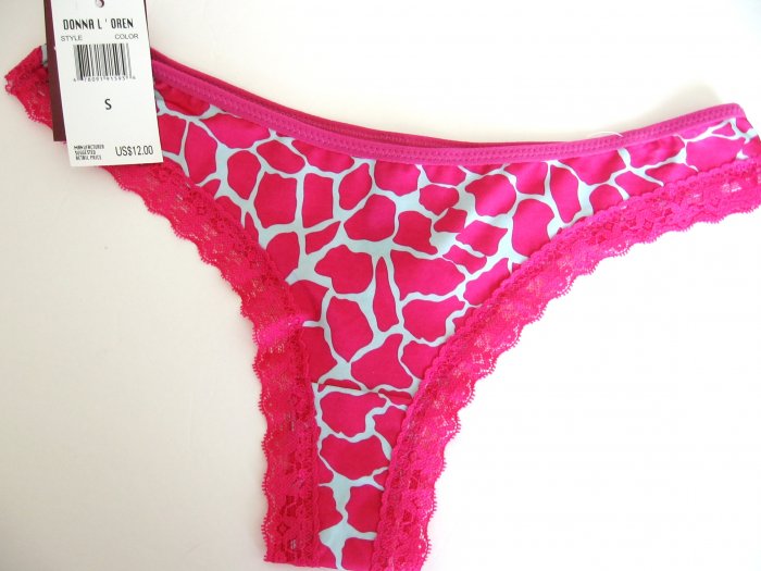 DONNA LOREN PINK LEOPARD LACE SILKY MICROFIBER TANGA, SIZE LARGE