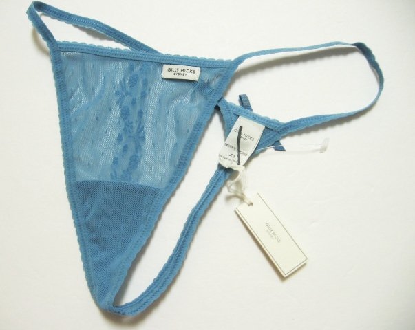 A0383 ABERCROMBIE GILLY HICKS BLUE FLORAL SHEER MESH SKINNY THONG, SIZE LARGE