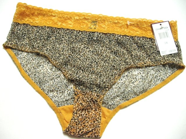 6U1013 DONNA LOREN GOLD LEOPARD LACE STRETCHY BIKINI , SIZE 2X