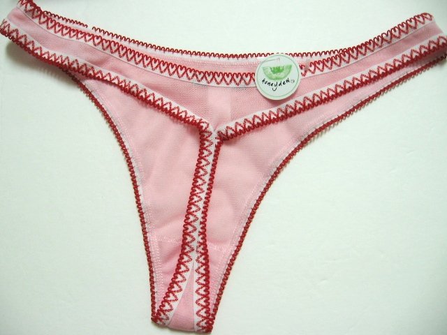 A0297 Honeydew Intimates Pink Sheer Mesh Heart Stitches Stretch Thong 1235T Size Large