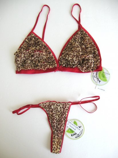 A0028 HONEYDEW GARNET SHEER MESH LEOPARD PRINTS BRA/THONG SET 1707, SIZE MEDIUM
