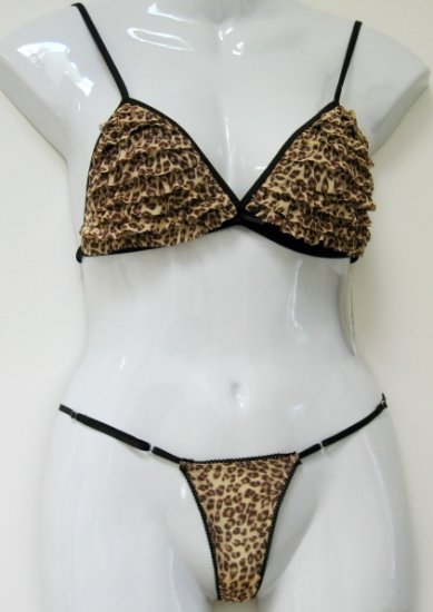 6U1015 HONEYDEW BLACK SHEER MESH LEOPARD PRINTS BRA/THONG SET 1707, SIZE MEDIUM