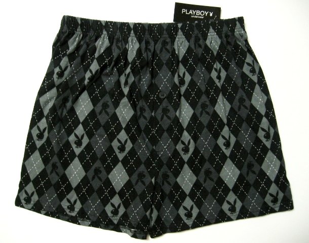 A0413 PLAYBOY DIAMOND BUNNY HEAD KNIT BOXER MK1MPL BLACK SIZE LARGE