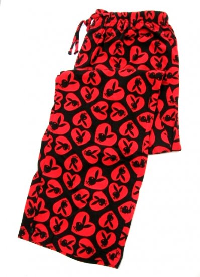 A0045 Playboy Knit Hearts and Rabit Head Long Sleep Pant PC04PL Black/Red SIZE LARGE