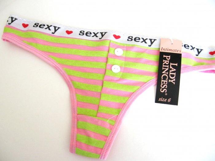 A0186 LADY PRINCESS PINK/LIME "SEXY" COTTON THONG, SIZE SMALL