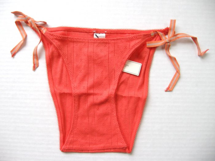 A295B ABERCROMBIE GILLY HICKS ORANGE THERMAL SIDE-TIES SKNNY BIKINI, SIZE SMALL