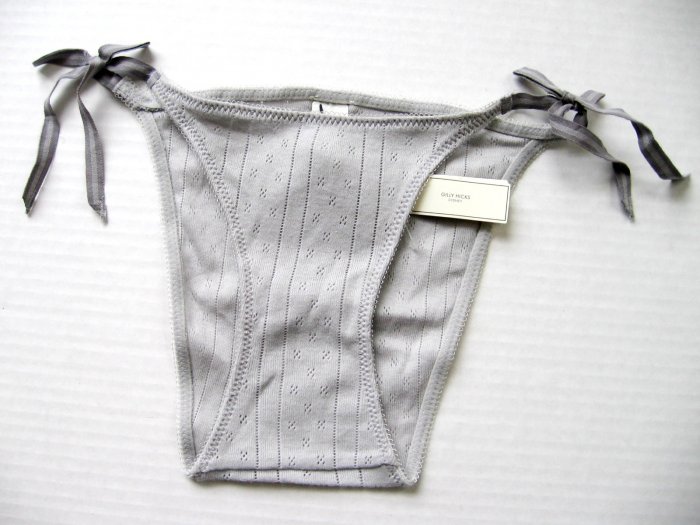 A295B ABERCROMBIE GILLY HICKS GRAY THERMAL SIDE-TIES SKNNY BIKINI, SIZE EXTRA SMALL