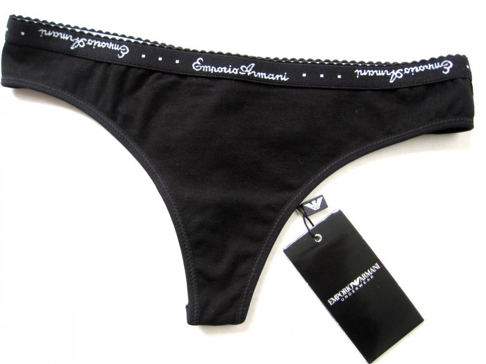 A568T EMPORIO ARMANI COTTON THONG 162093 W/ CERTIFICATE, BLACK SIZE EXTRA SMALL