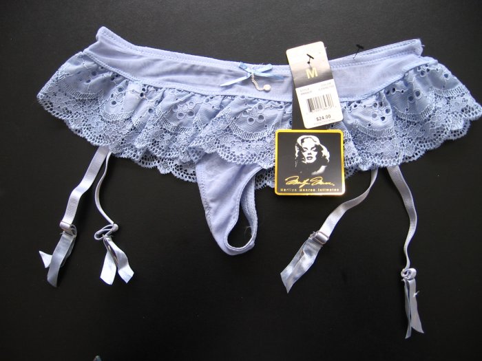 A007G MARILYN MONROE LACE/MESH GARTER BELT THONG MM6843P LILAC SIZE MEDIUM