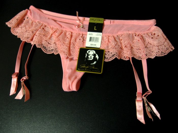 A007G MARILYN MONROE LACE/MESH GARTER BELT THONG MM6843P COSMO PINK SIZE LARGE