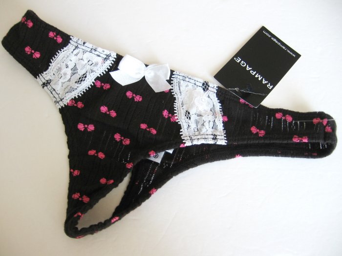 X0136 RAMPAGE BLACK/RED BOWS LACE TOUCH COTTON THONG SMALL