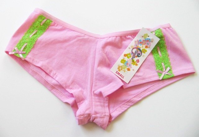 X102 CLASSIFIED LIME LACE SOFT PINK COTTON BOYSHORT SMALL