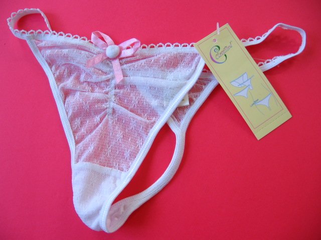 X069 CLASSIFIED WHITE PATTERN SHEER MESH G-STRING LARGE