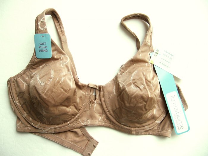 A0126 Liz Claiborne Plush Lining Shimmering Patterned UW Bra 8445 Tan SIZE 36B
