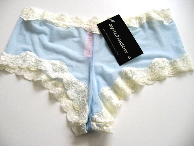 A0152 Eyeshadow Sheer Mesh Lace Accent Boyshort BLUE, SIZE Small (5)