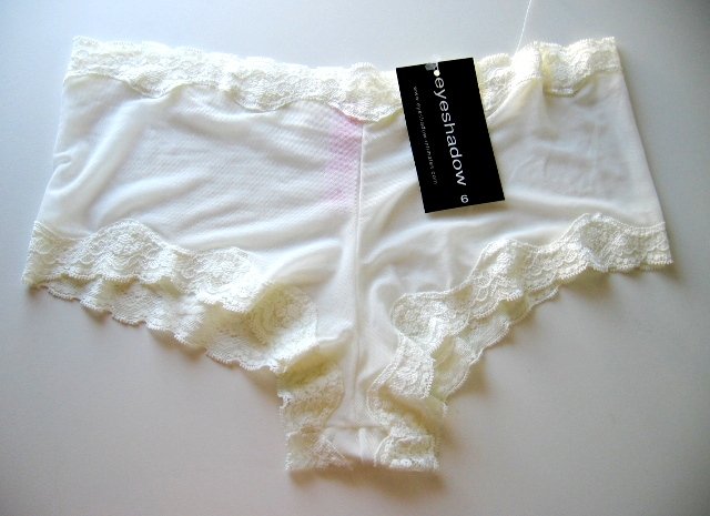 A0152 Eyeshadow Sheer Mesh Lace Accent Boyshort IVORY, SIZE Large (7)