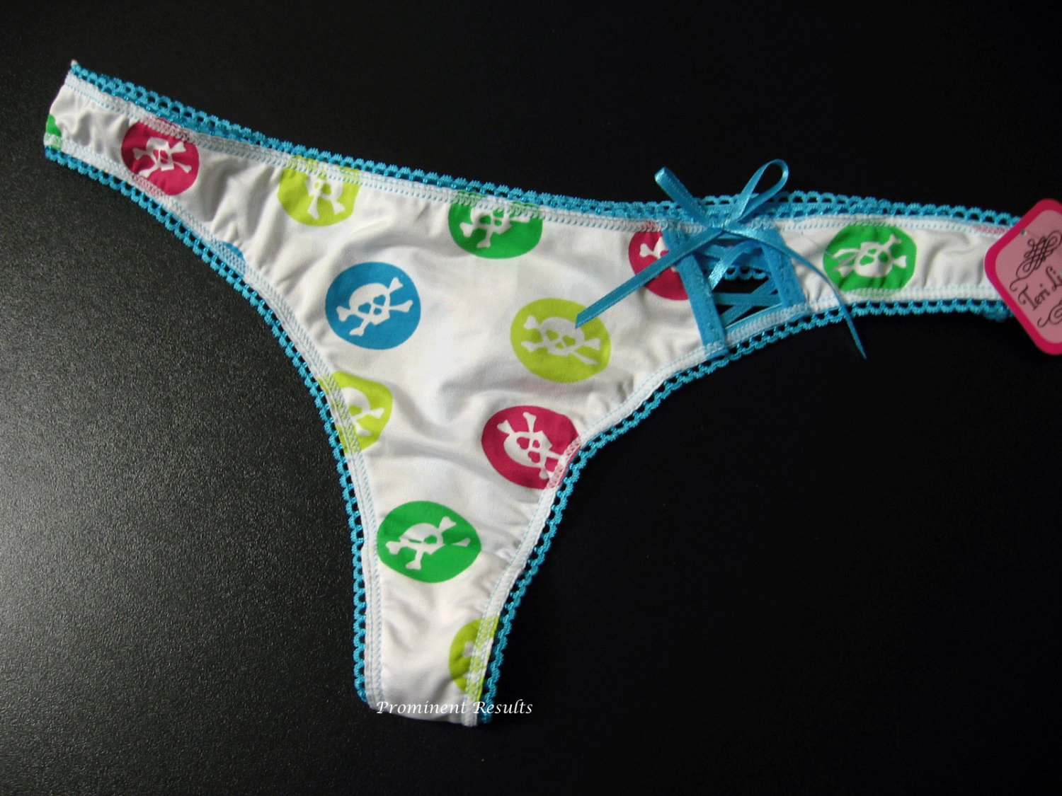 A169 TERI Skeleton Lace Trim Thong RAINBOW /BLUE SIZE = MEDIUM
