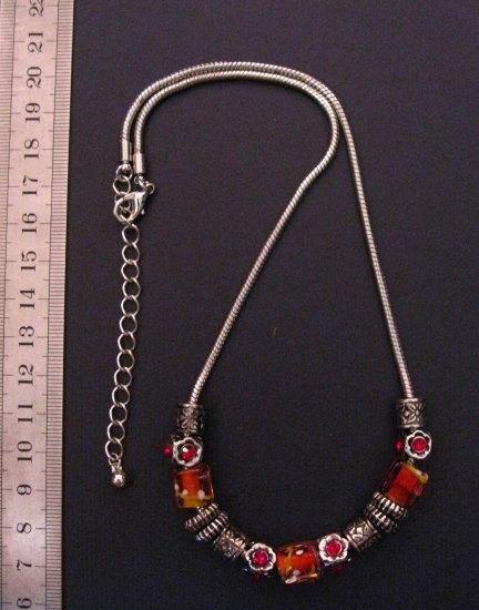 Bronze Slip Lampwork and Carved Charms Necklace,20.3"